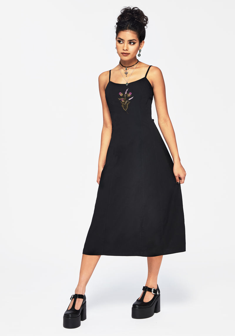 Despair Baumwolle Thistle Bestickt Cami Krawatte Back Midi Kleid