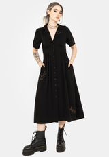 Hester Bestickt Knopf Hoch Midi Hemd Kleid