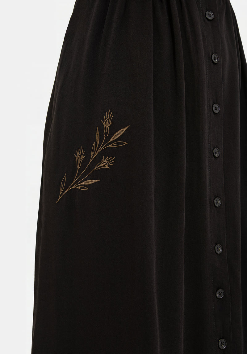 Hester Bestickt Knopf Hoch Midi Hemd Kleid