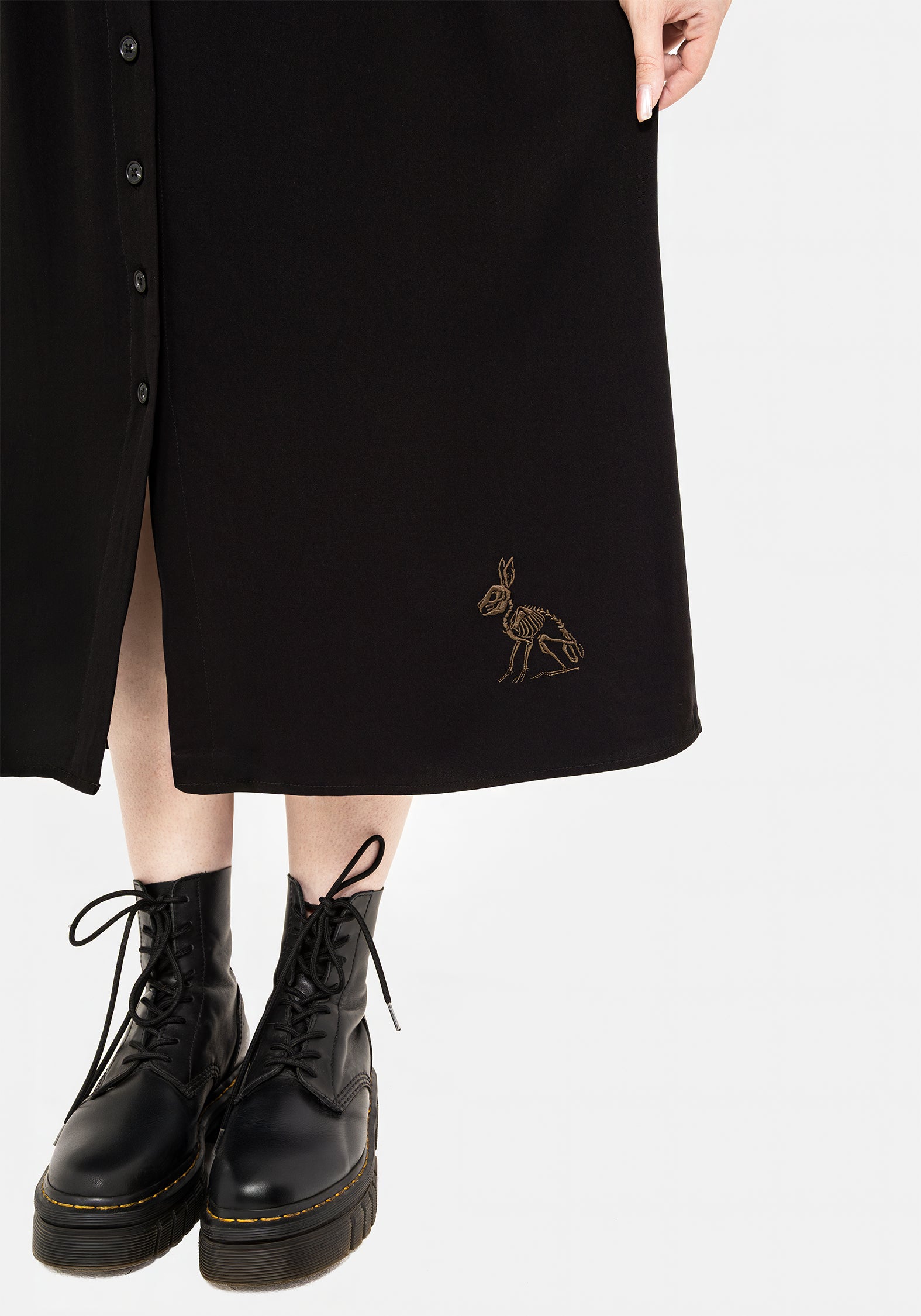 Hester Bestickt Knopf Hoch Midi Hemd Kleid