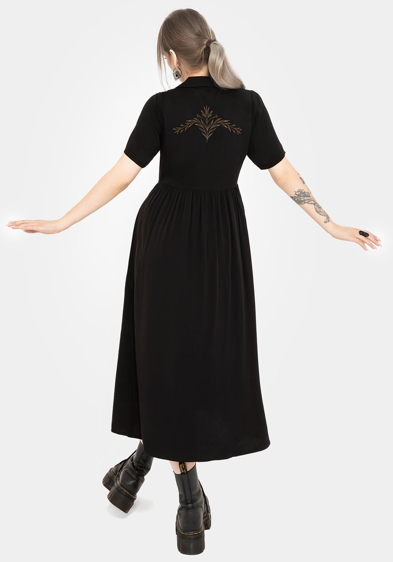 Hester Bestickt Knopf Hoch Midi Hemd Kleid