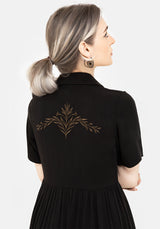 Hester Bestickt Knopf Hoch Midi Hemd Kleid