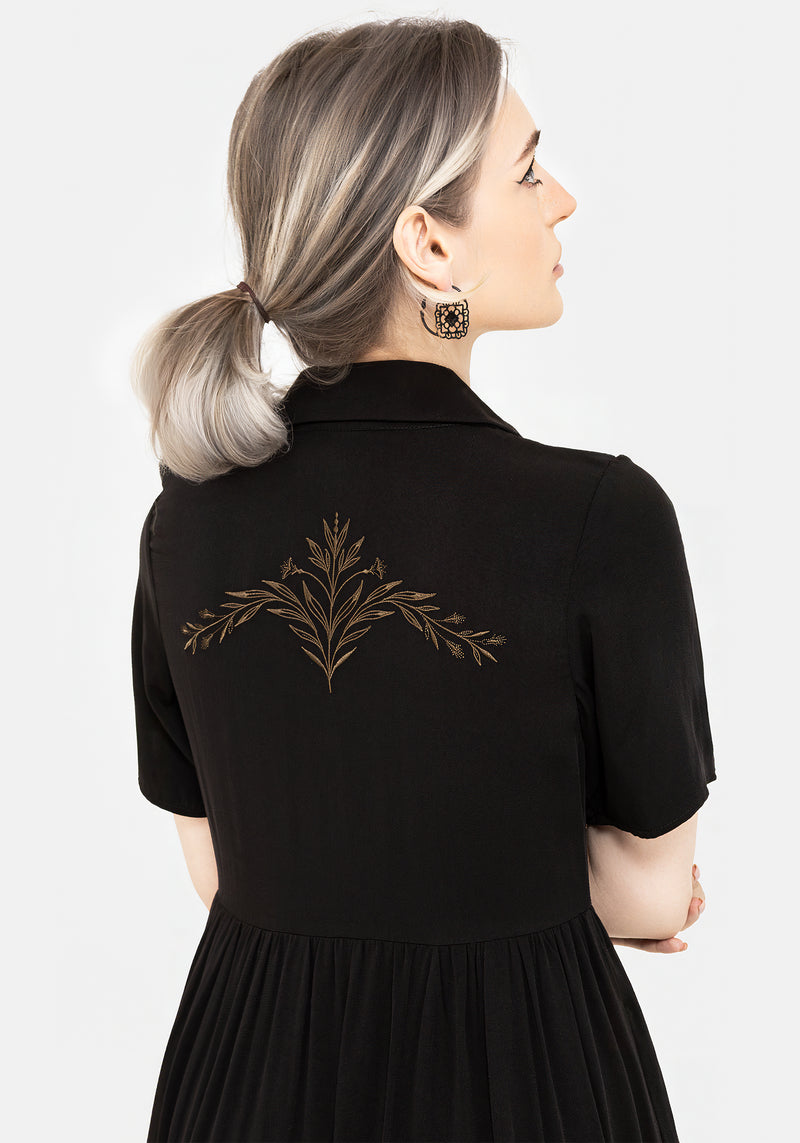 Hester Bestickt Knopf Hoch Midi Hemd Kleid