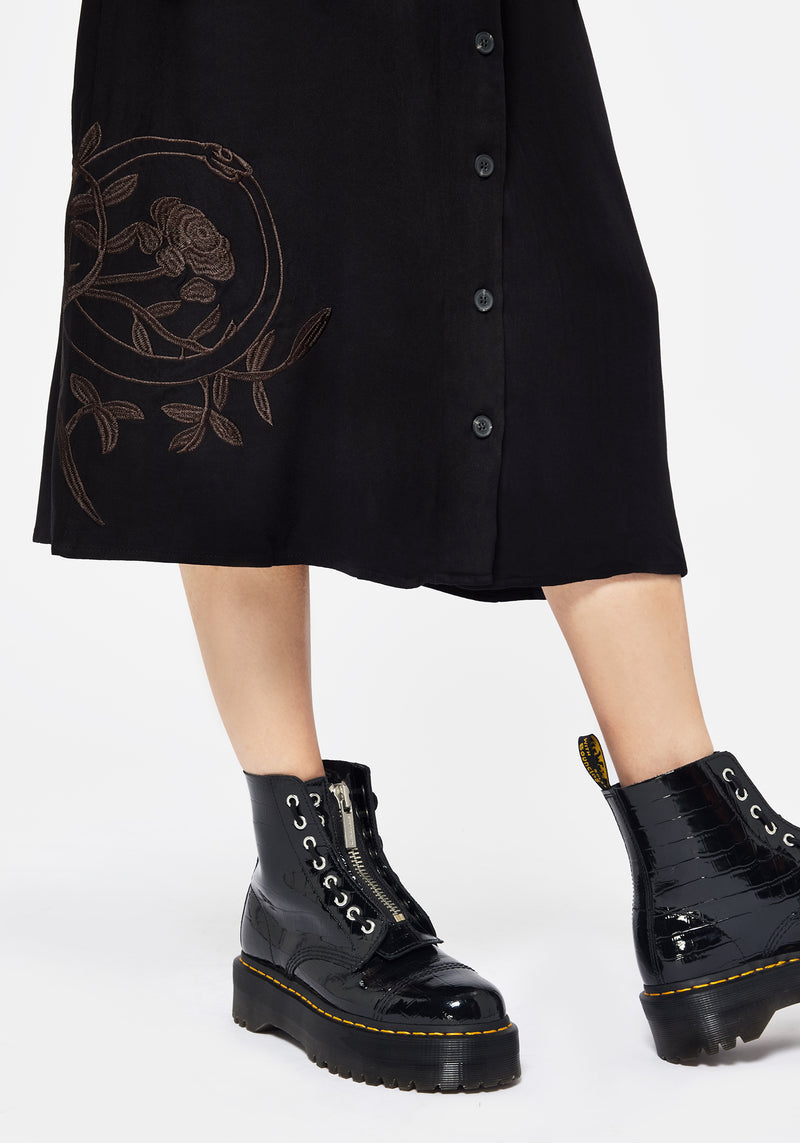 Fairfolk Blumenmuster Embroidery Krawatte Taille Knopf Runter Midi Hemd Kleid