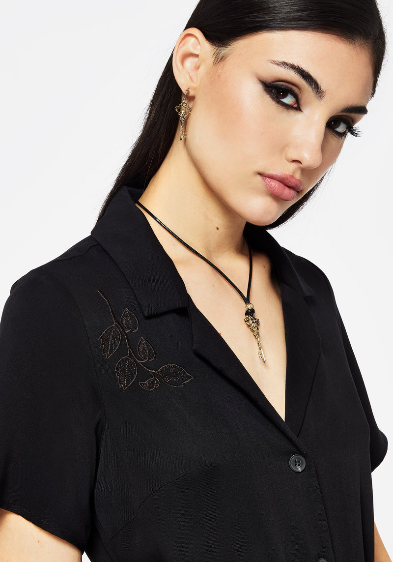 Fairfolk Blumenmuster Embroidery Krawatte Taille Knopf Runter Midi Hemd Kleid