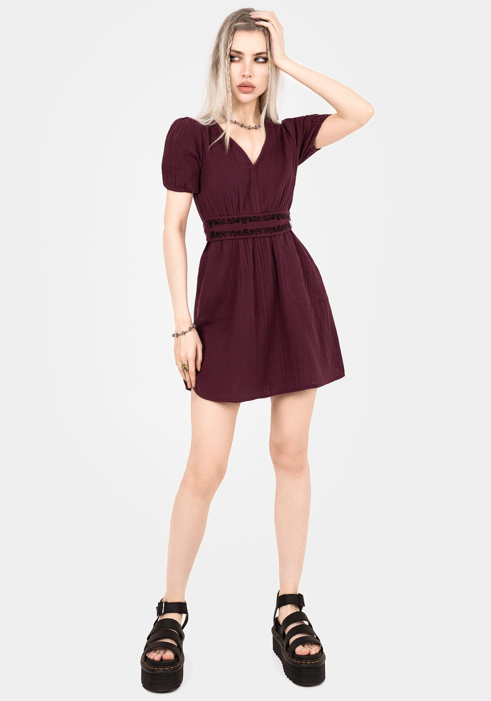 Poultice Bestickt Baumwolle Mini Kleid