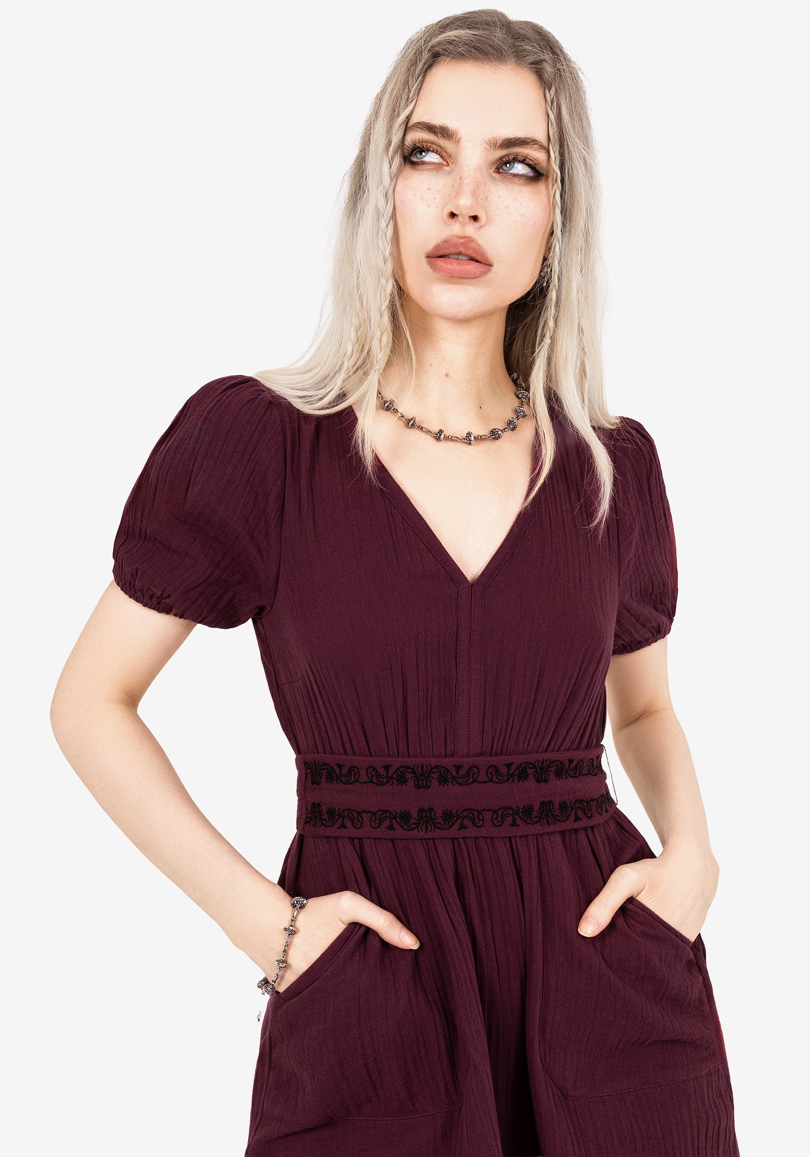 Poultice Bestickt Baumwolle Mini Kleid