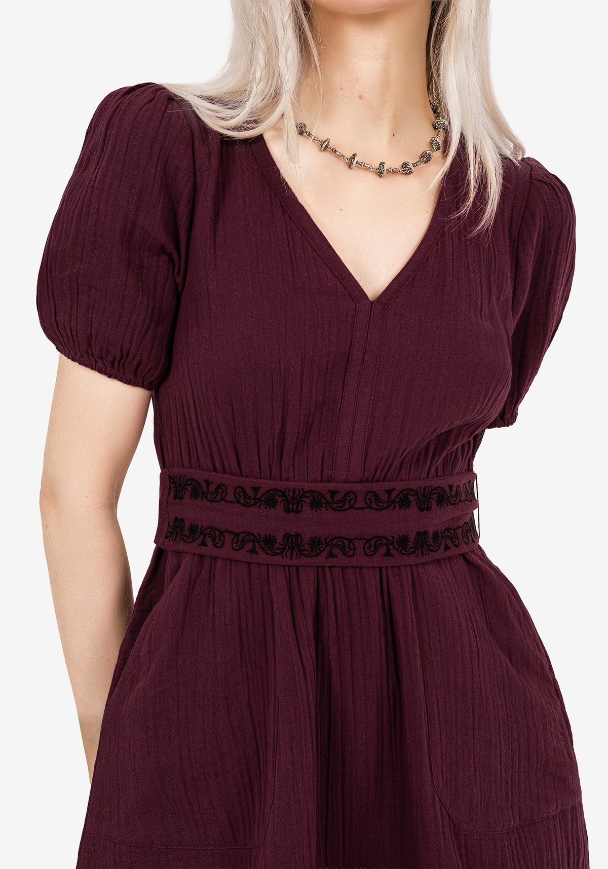 Poultice Bestickt Baumwolle Mini Kleid