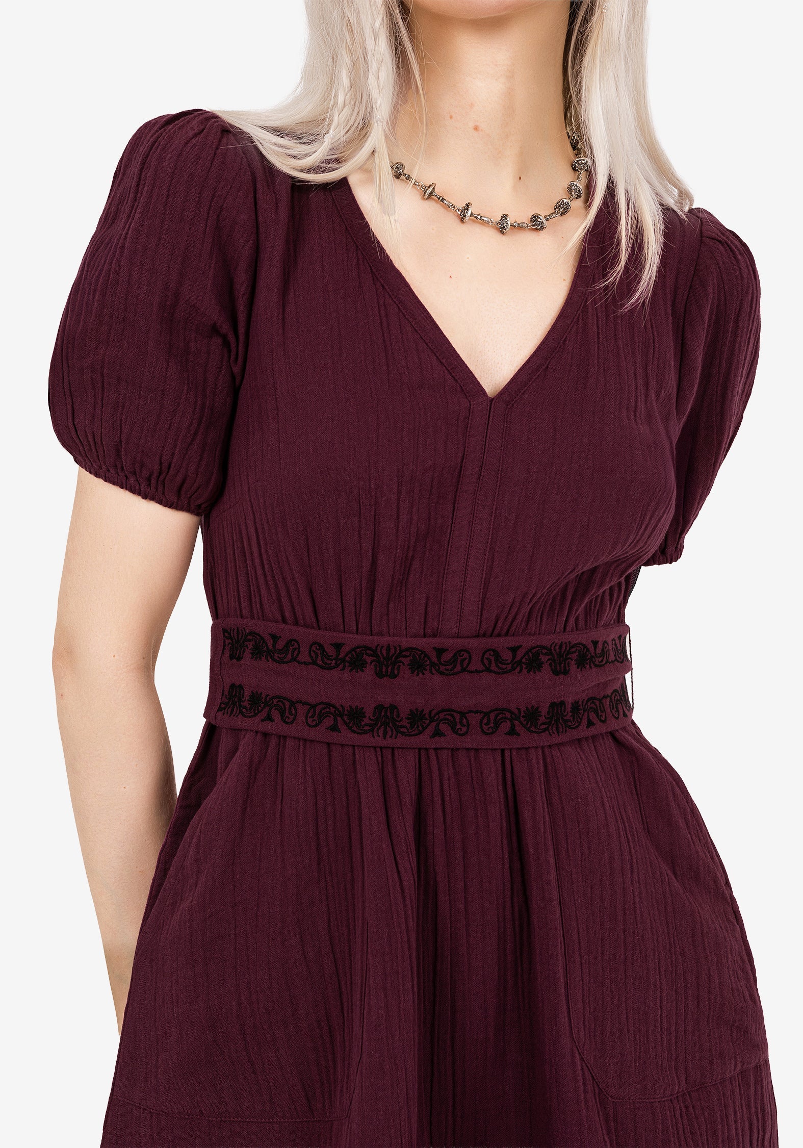Poultice Bestickt Baumwolle Mini Kleid