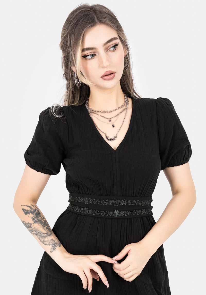 Poultice Embroidered Cotton Midi Dress - Black Disturbia Poultice Embroidered Cotton Midi Dress - Black Disturbia