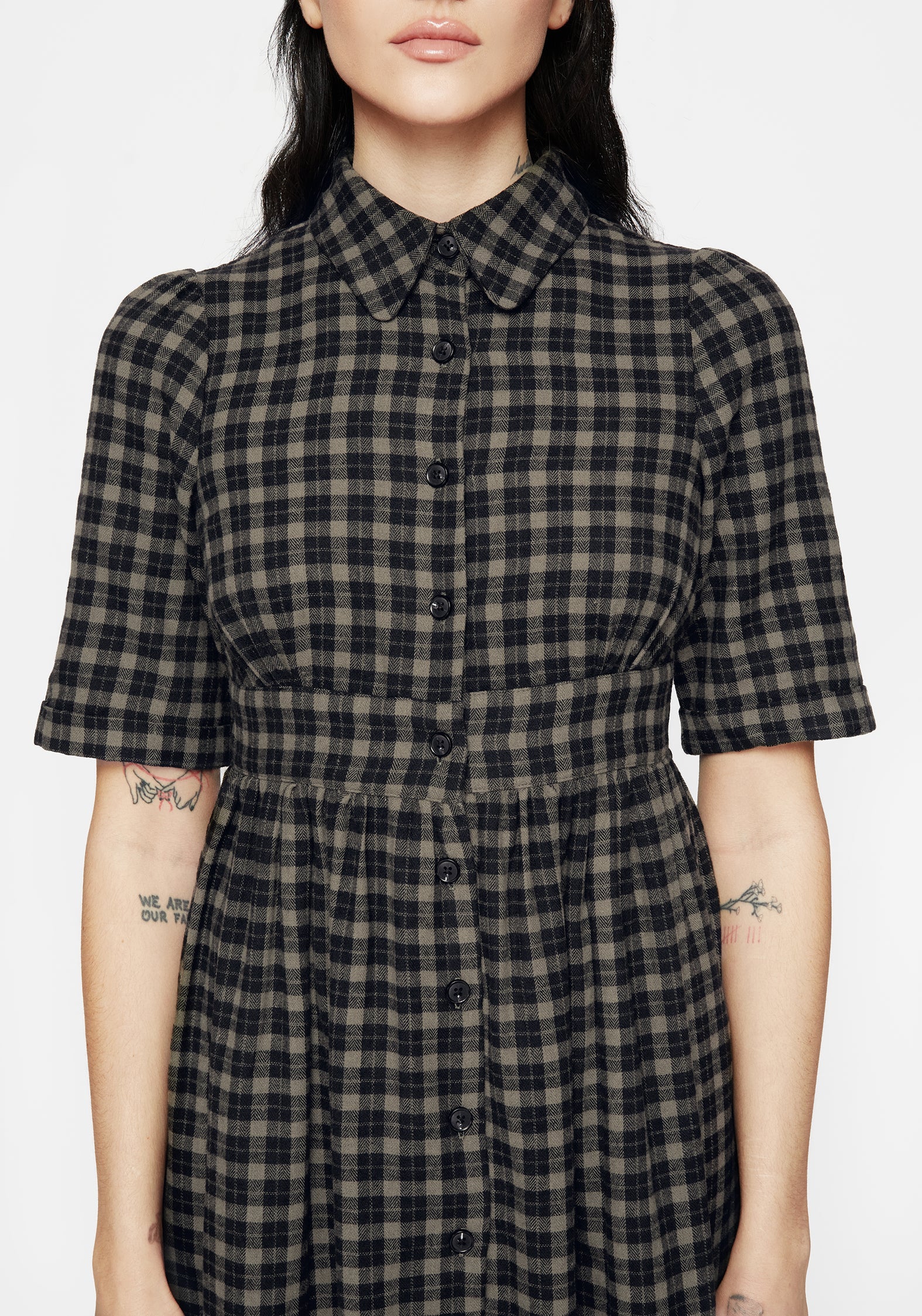 Terra Midi Rüsche Hemd Kleid - Olive