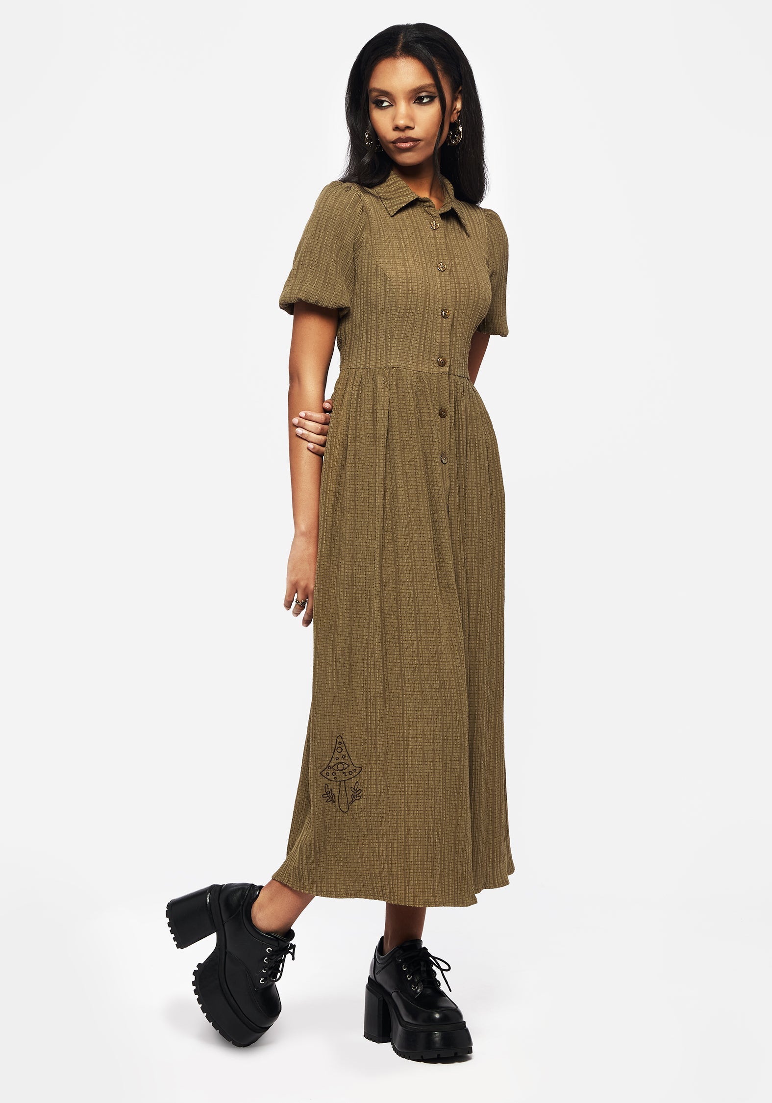 shirt dress puff sleeve The Sundown Shirt Dress in Off-White Bird Eyelet Cotton