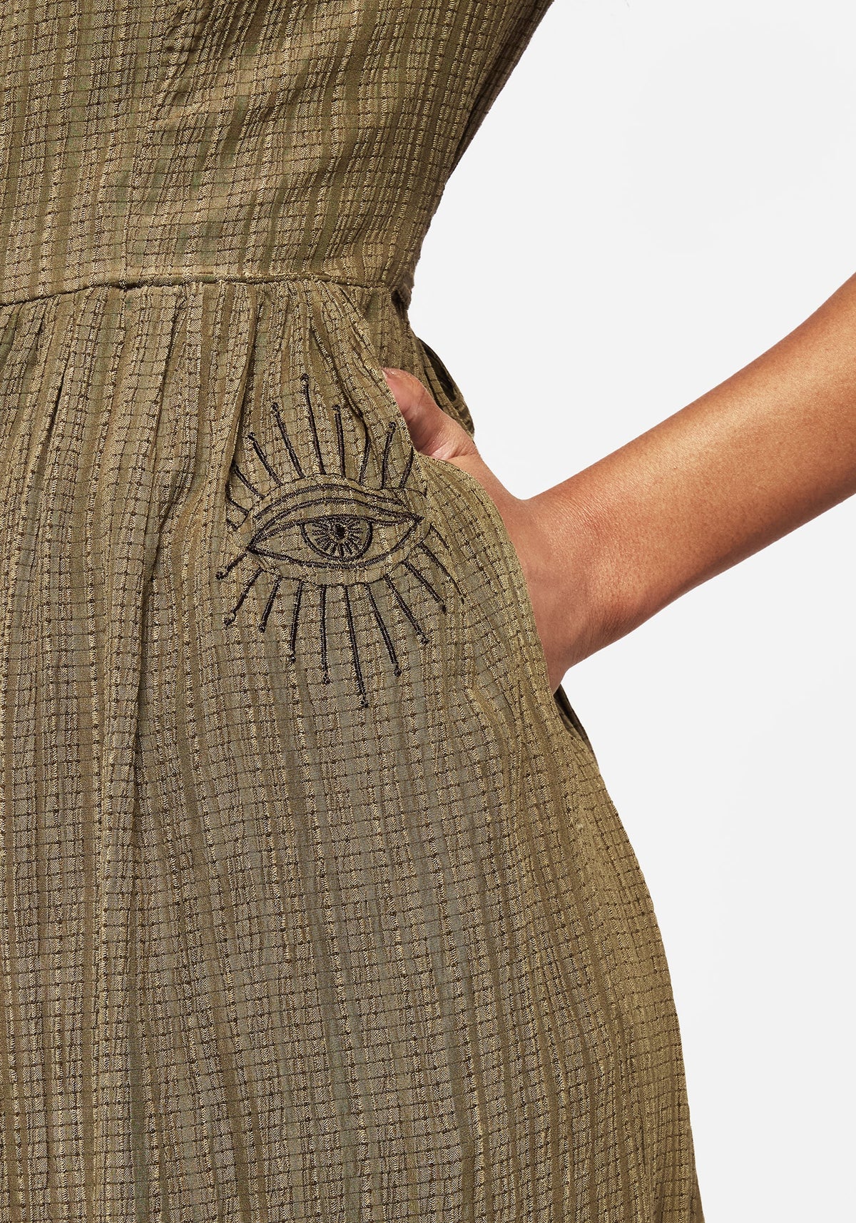Ramaria Bestickt Puffärmel Ärmel Knopf Hoch Midaxi Hemd Kleid