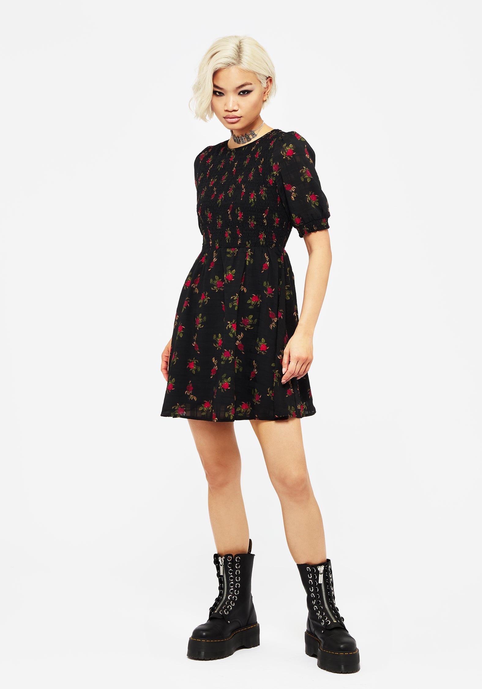 Darcey Blumenmuster Druck Knopf Hoch Mini Kleid
