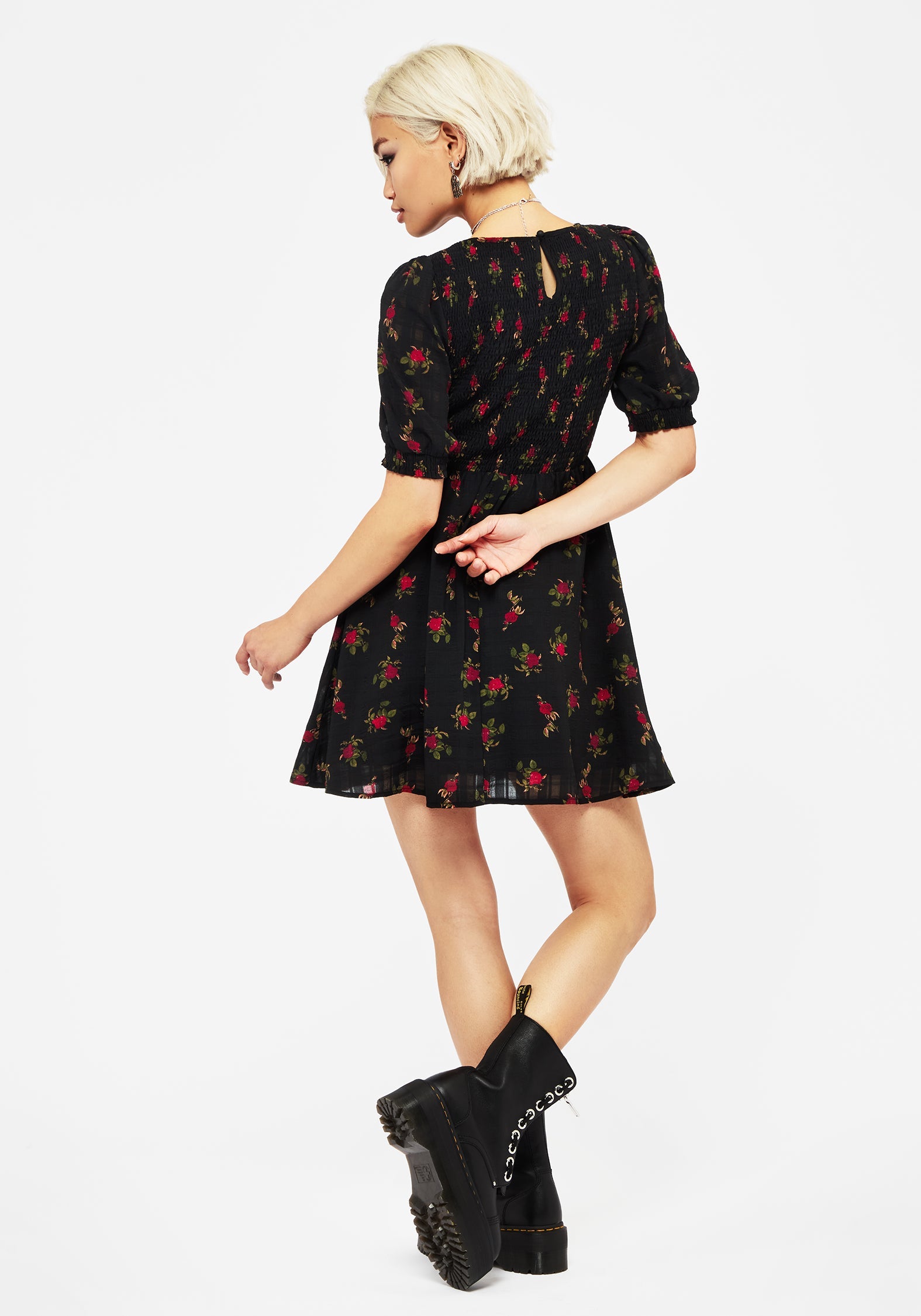 Darcey Blumenmuster Druck Knopf Hoch Mini Kleid