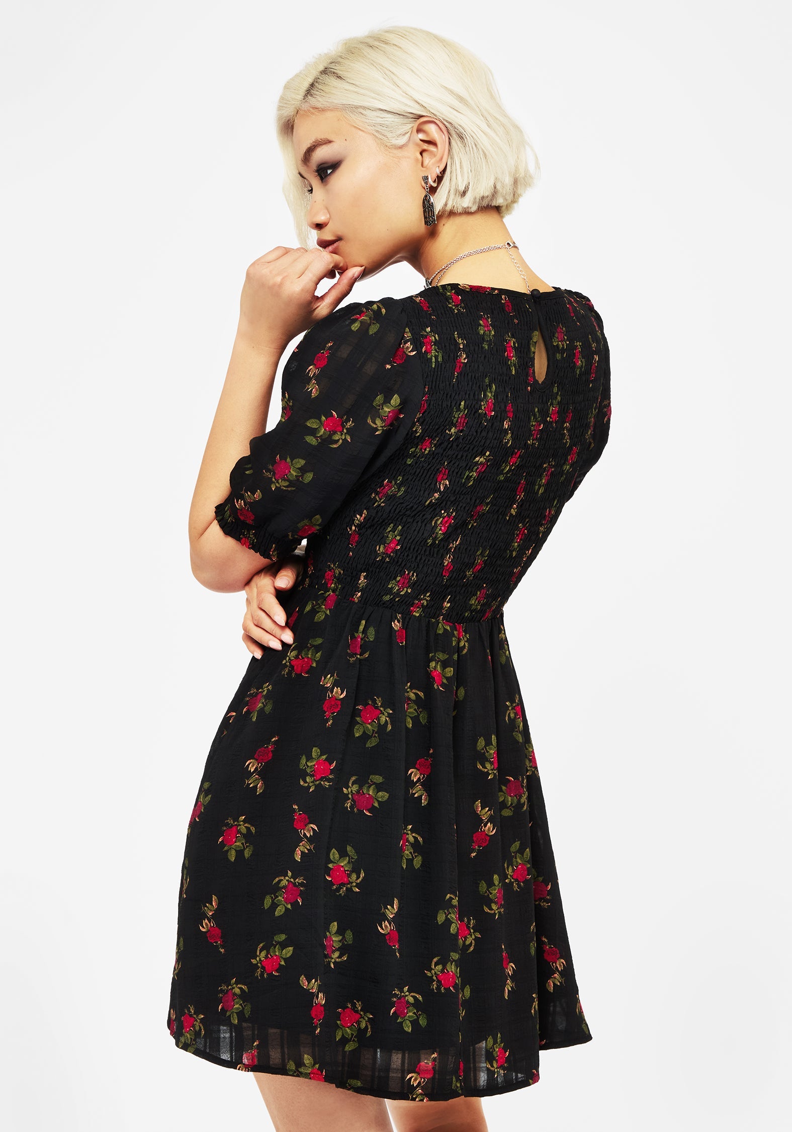 Darcey Blumenmuster Druck Knopf Hoch Mini Kleid
