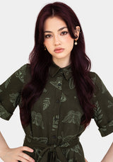 Callopistria Motte Druck Mini Hemd Kleid - Grün