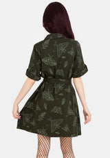 Callopistria Motte Druck Mini Hemd Kleid - Grün