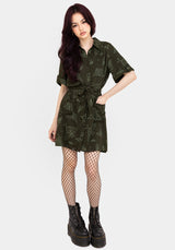 Callopistria Motte Druck Mini Hemd Kleid - Grün