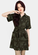 Callopistria Motte Druck Mini Hemd Kleid - Grün