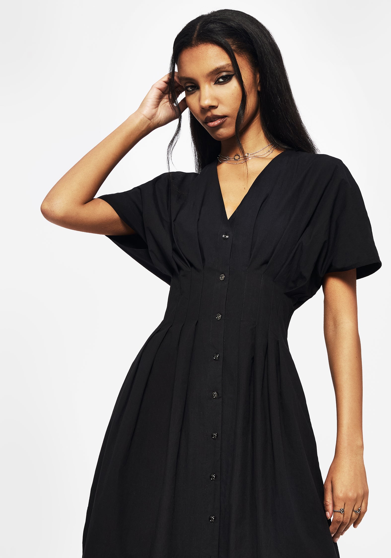 Finis Baumwolle Knopf Hoch Midi Hemd Kleid