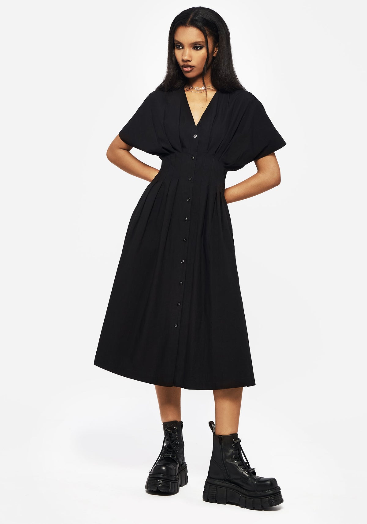 Finis Baumwolle Knopf Hoch Midi Hemd Kleid