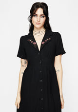 Aster Bestickt Kragen Midi Hemd Kleid