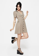 Hester Bestickt Knopf Hoch Mini Kleid