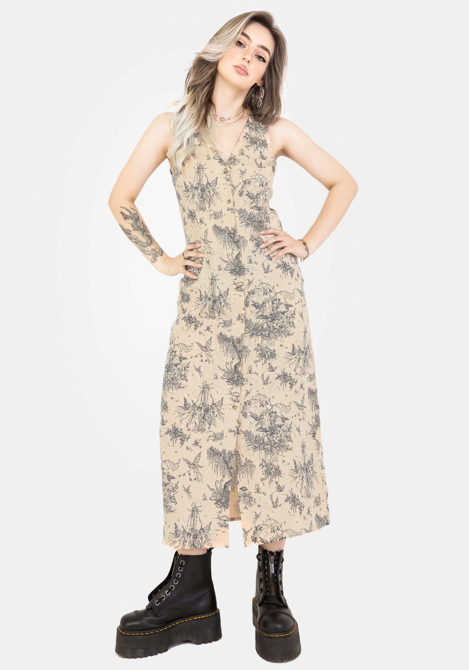 Maypole Baumwolle Druck Knopf Hoch Midaxi Kleid