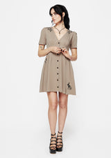 Hester Bestickt Knopf Hoch Mini Kleid