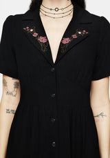 Aster Bestickt Kragen Midi Hemd Kleid