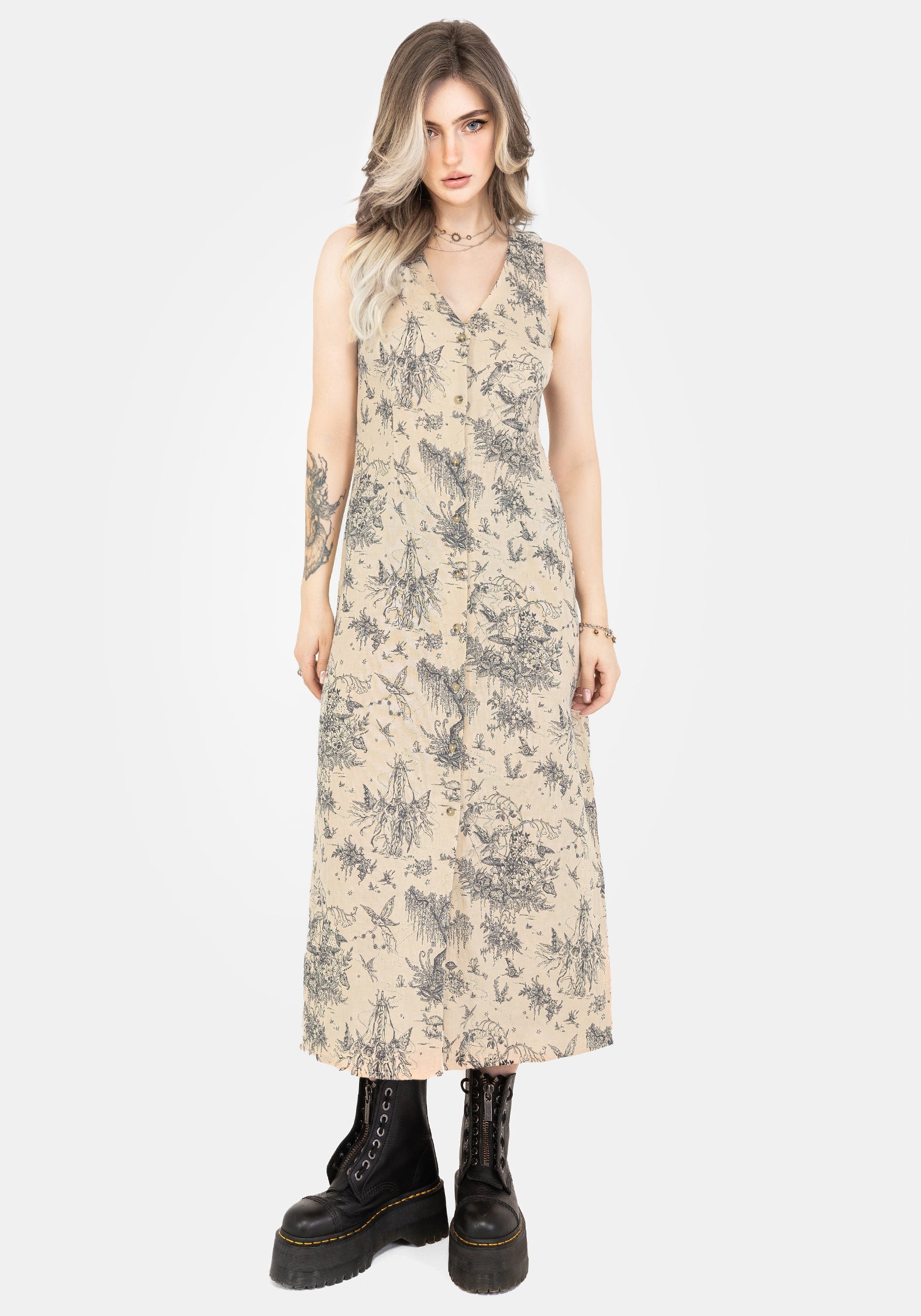 Maypole Baumwolle Druck Knopf Hoch Midaxi Kleid