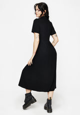Aster Bestickt Kragen Midi Hemd Kleid