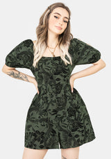 Bashe Cotton Puff Sleeve Playsuit - Green