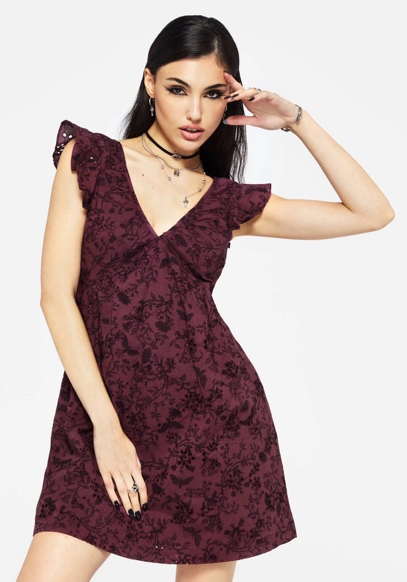 Morgana Baumwolle Broderie Rüsche Ärmel Mini Kleid