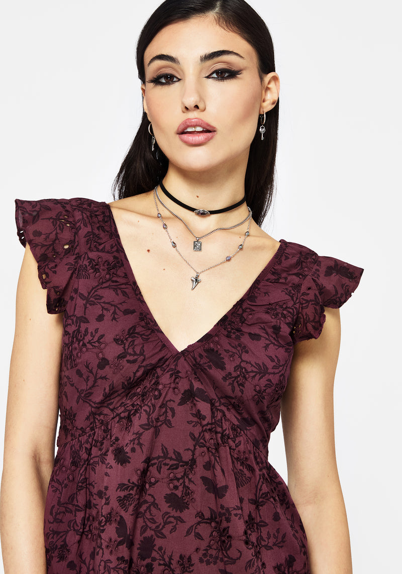Morgana Baumwolle Broderie Rüsche Ärmel Mini Kleid