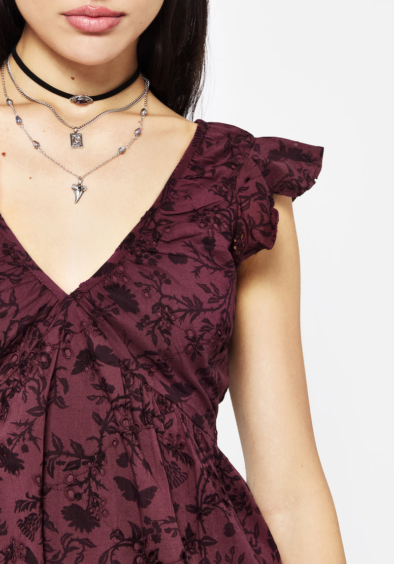 Morgana Baumwolle Broderie Rüsche Ärmel Mini Kleid