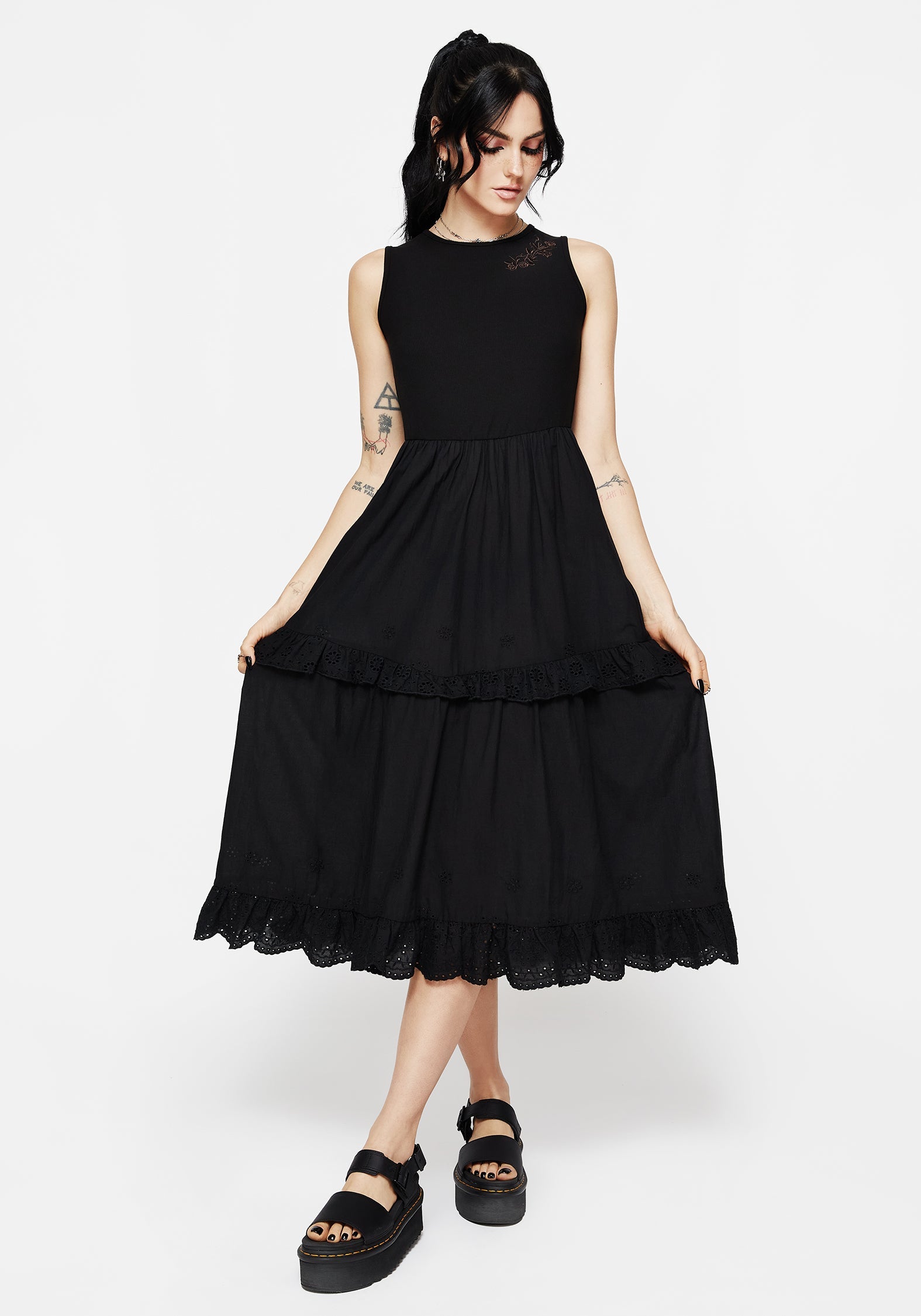 Laveau Bestickt Broderie Midi Kleid