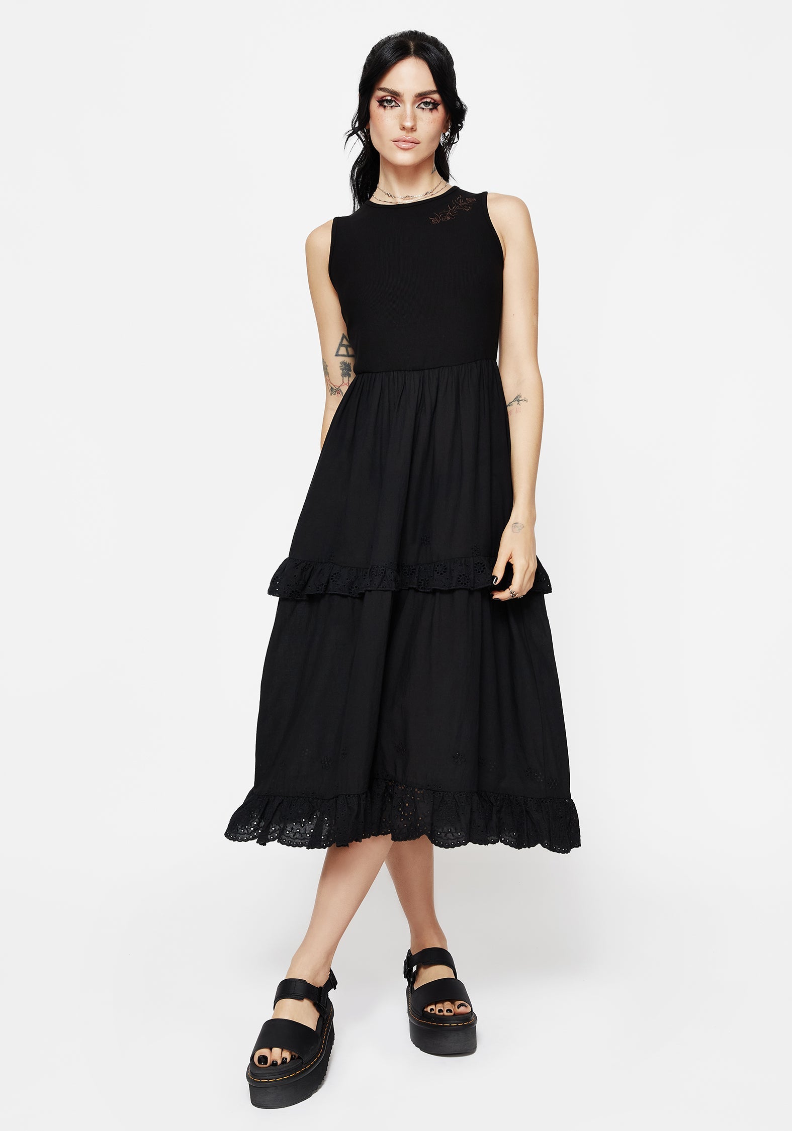Laveau Bestickt Broderie Midi Kleid