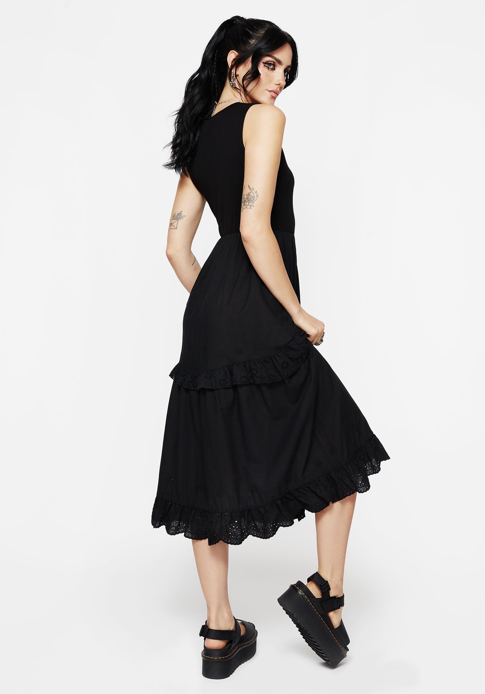 Laveau Bestickt Broderie Midi Kleid