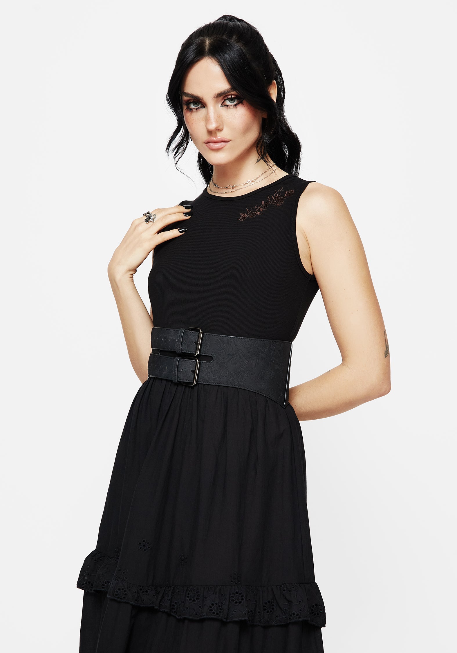Laveau Bestickt Broderie Midi Kleid