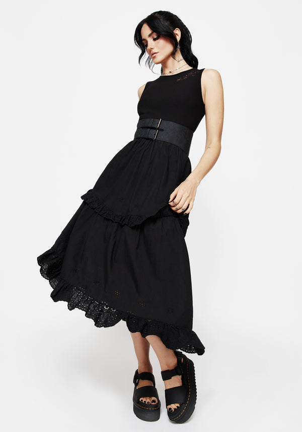 Laveau Bestickt Broderie Midi Kleid