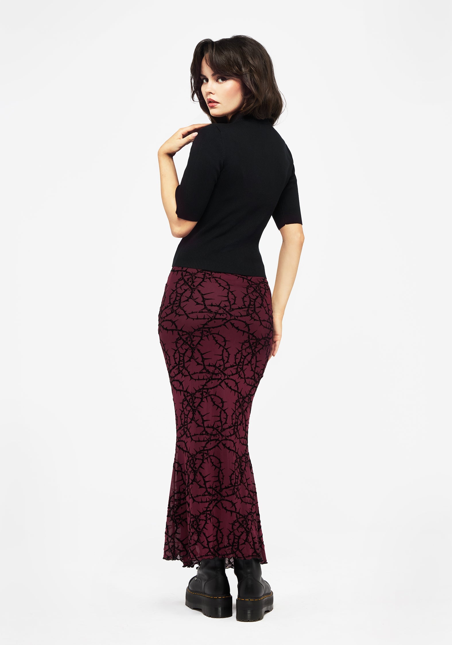 Courtney High Neck Short Sleeve Rib Knit Top