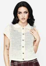 Drifter Pointelle Gestrickt Knopf Hoch Top