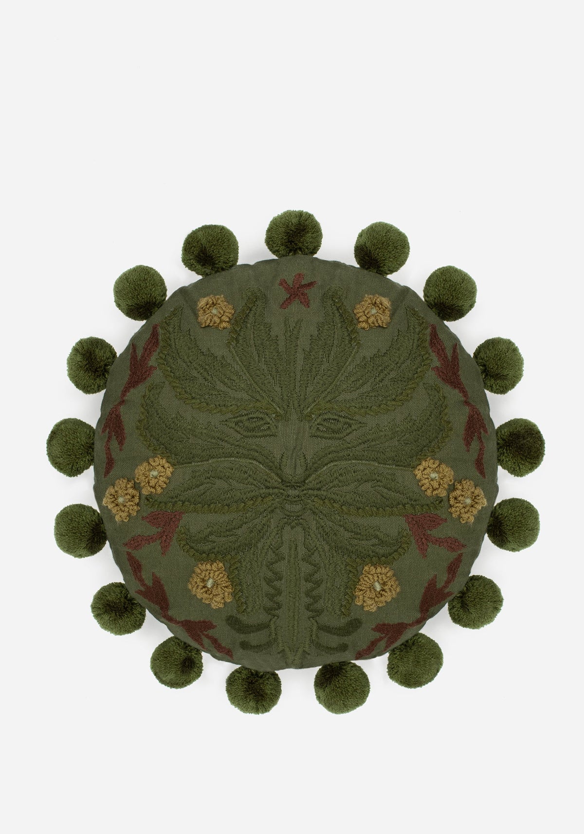 Foliate Bestickt Pom-Pom Round Kissen