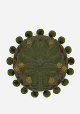 Foliate Bestickt Pom-Pom Round Kissen