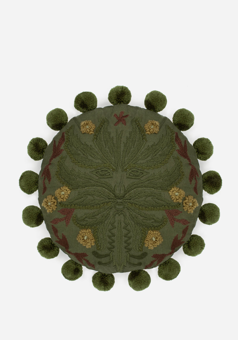 Foliate Bestickt Pom-Pom Round Kissen