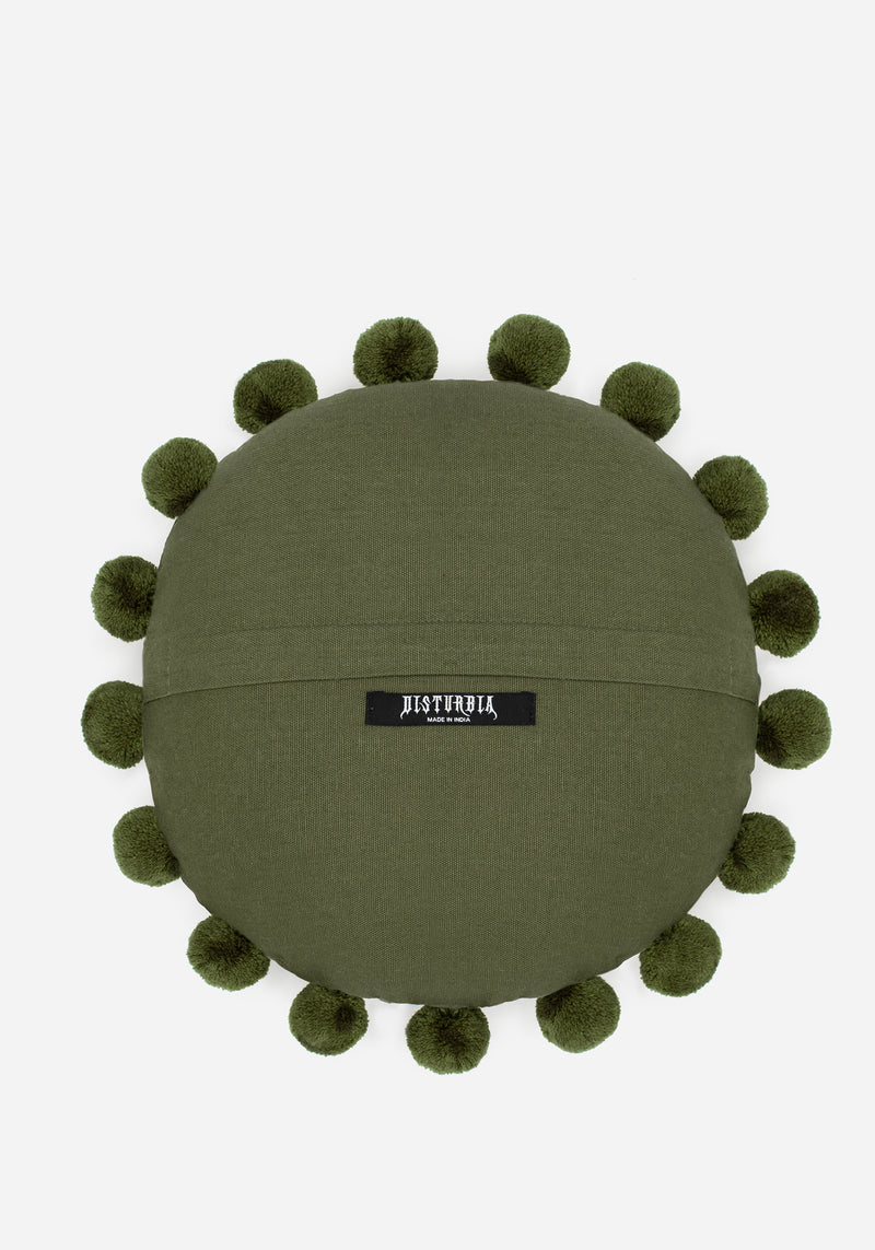 Foliate Bestickt Pom-Pom Round Kissen