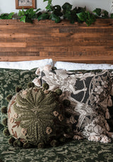 Foliate Bestickt Pom-Pom Round Kissen