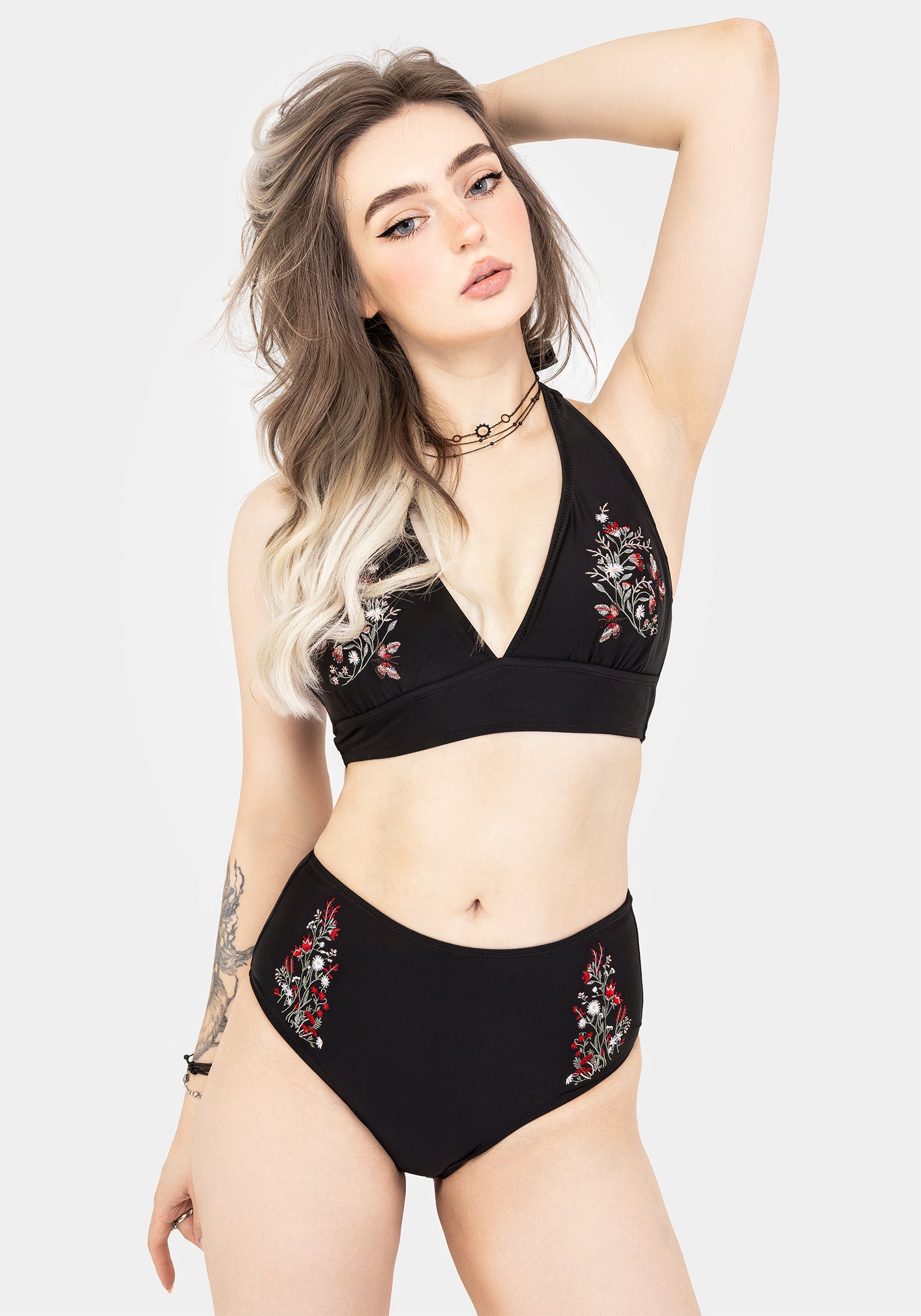 Copia Blumenmuster Bestickt Neckholder Bikini Top
